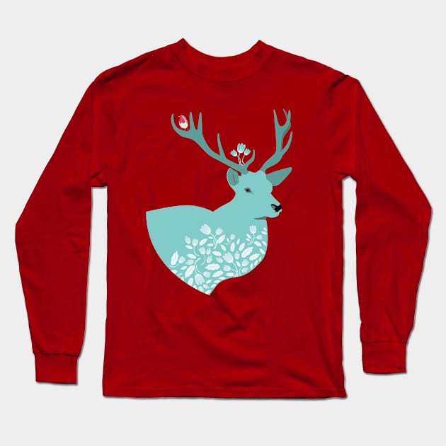 Blue Deer Long Sleeve T-Shirt by Ornaart